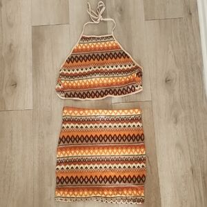 SHEIN Orange and Brown Two-Piece Set